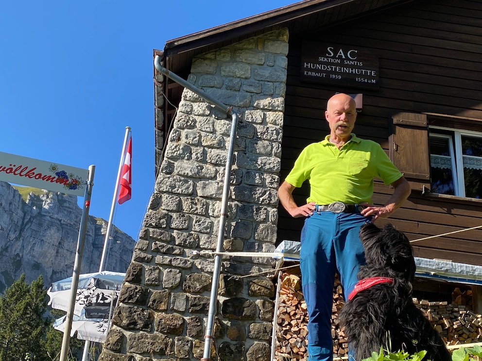 Three years ago, Peter (above) took over the Hundstein hut, with his dog Ghielli.