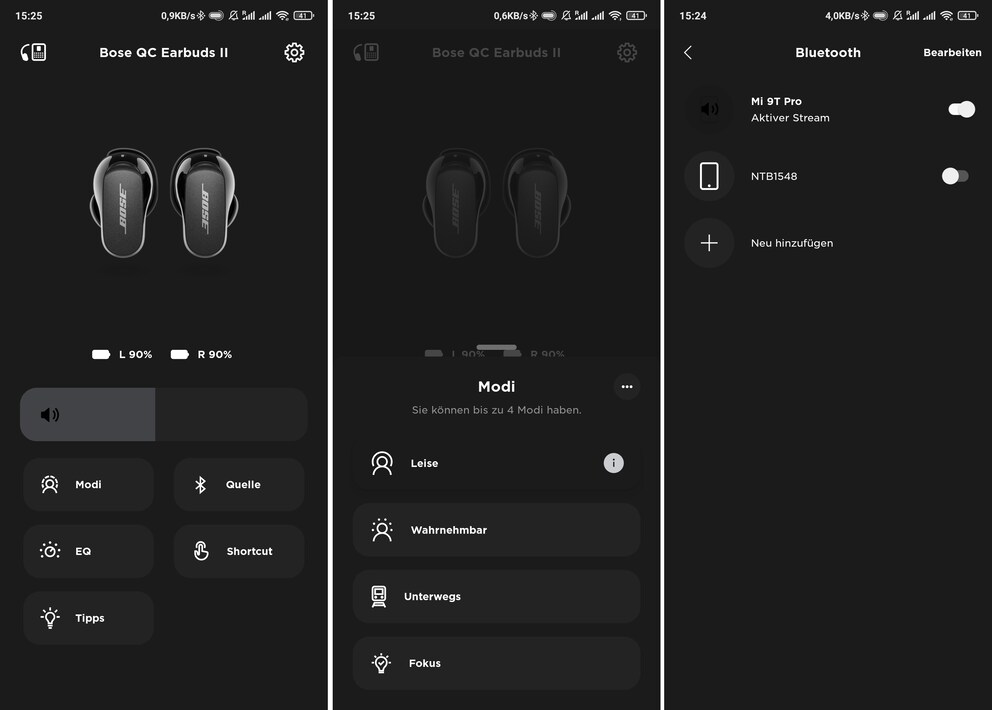 In the app, you can choose modes or set the Bluetooth source.
