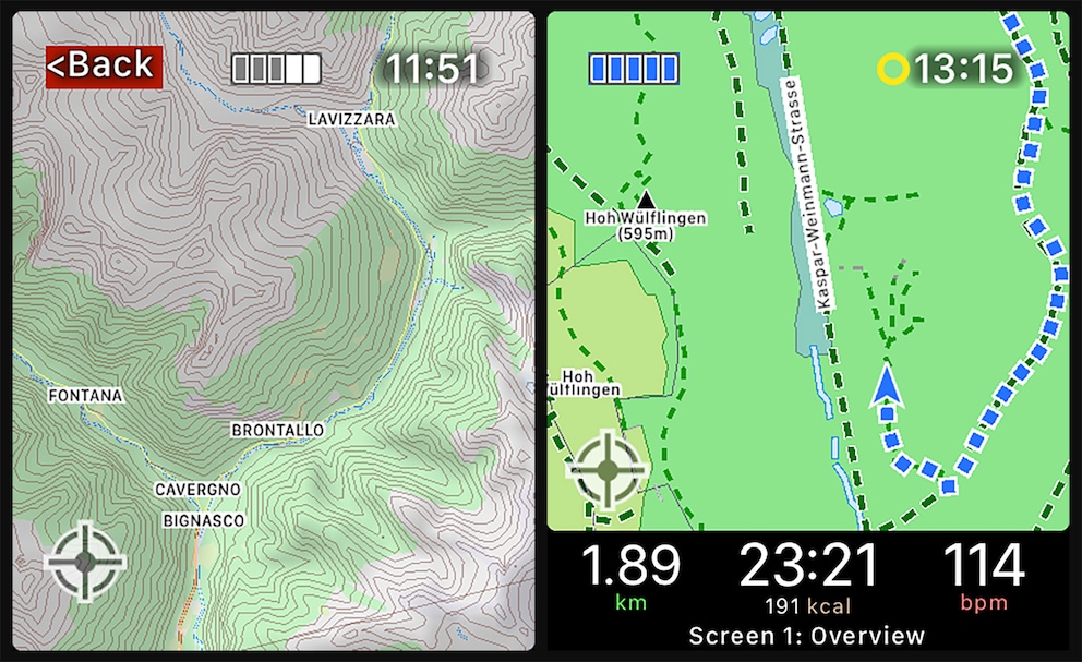 Auf den topografischen Karten der App «WorkOutDoors» sind die meisten Pfade eingezeichnet.