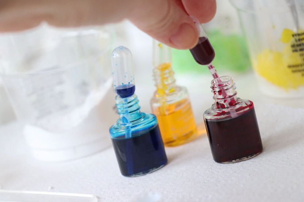 Three’s a charm: Irmgard can conjure up a rainbow from these colours.