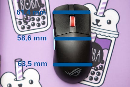 Die Masse der Asus ROG Harpe Ace Aim Lab Edition von oben.