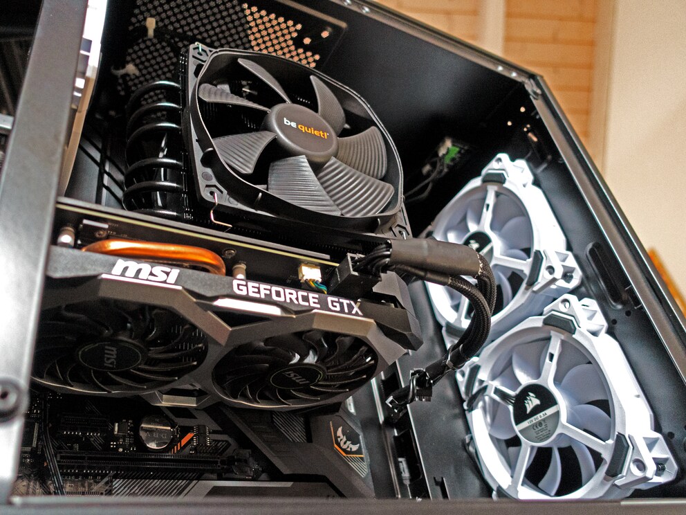 Corsair’s new fans are already installed, but their LEDs aren’t connected yet.