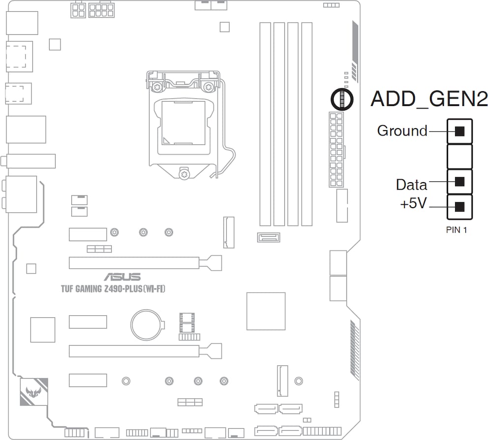 Position of the ARGB connector on my Asus TUF motherboard.
