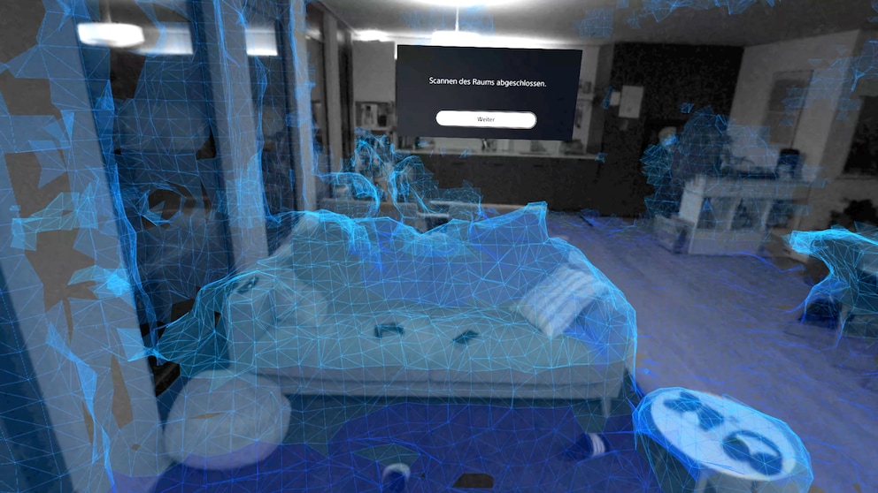This is how my VR headset sees the sofa and the rest of the living room. The more blue polygons are visible, the better.
