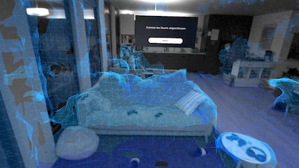 This is how my VR headset sees the sofa and the rest of the living room. The more blue polygons are visible, the better.