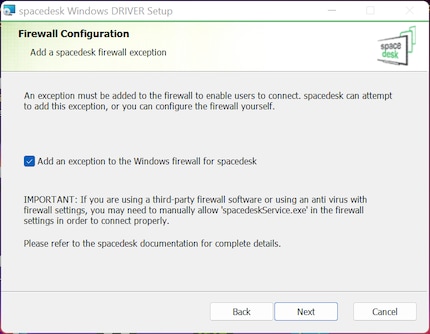 Da die Ausnahme-Regel für die Windows-Firewall automatisch erstellt wird, ist die Installation von Spacedesk sehr einfach.