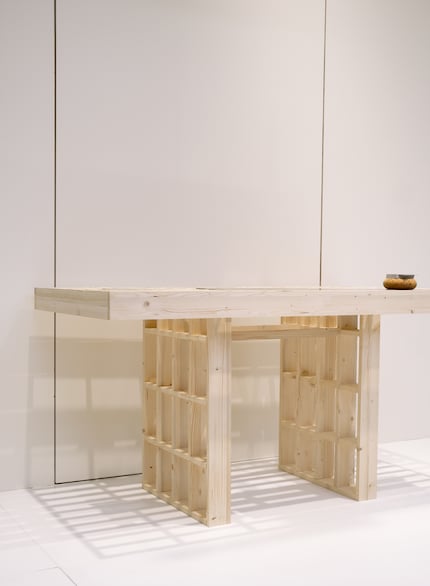 Herrera has designed a wooden construct that’s matched to each individual piece.