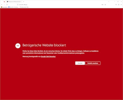 Google Safe Browsing hat die Website microsoft-office (.) zip bereits als betrügerisch erkannt.