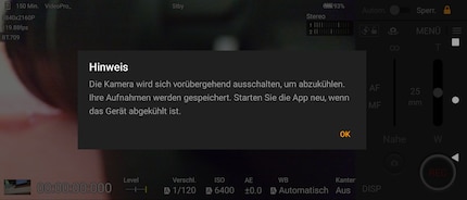 Filmaufnahmen kannst du etwa 15 Minuten am Stück erstellen, bis das Smartphone zu heiss wird.