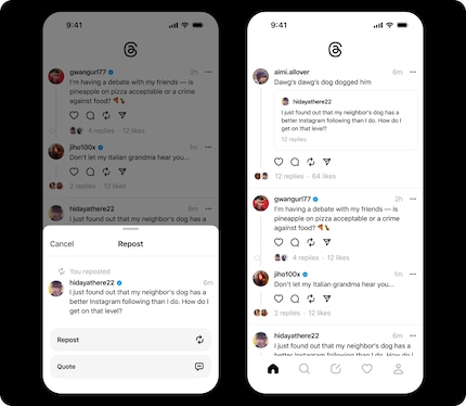 Genau wie bei Twitter können User fremde Thread-Beiträge reposten.
