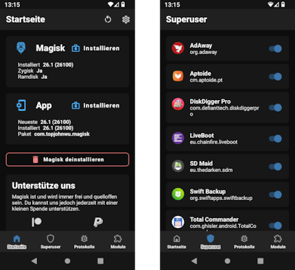 Mit Magisk bestimmst du, welche Apps Root-Zugriff erhalten.