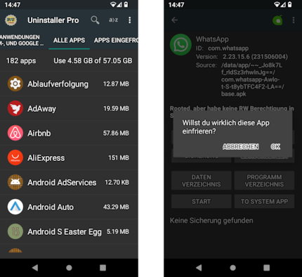 Mit dem Root Uninstaller Pro kannst du nicht nur normale und System-Apps deinstallieren, sondern auch Apps einfrieren.