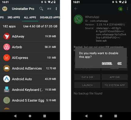 Root Uninstaller Pro not only lets you uninstall normal and system apps; you can also freeze them.