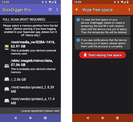 DiskDigger Pro can recover deleted files – or clean free disk space.