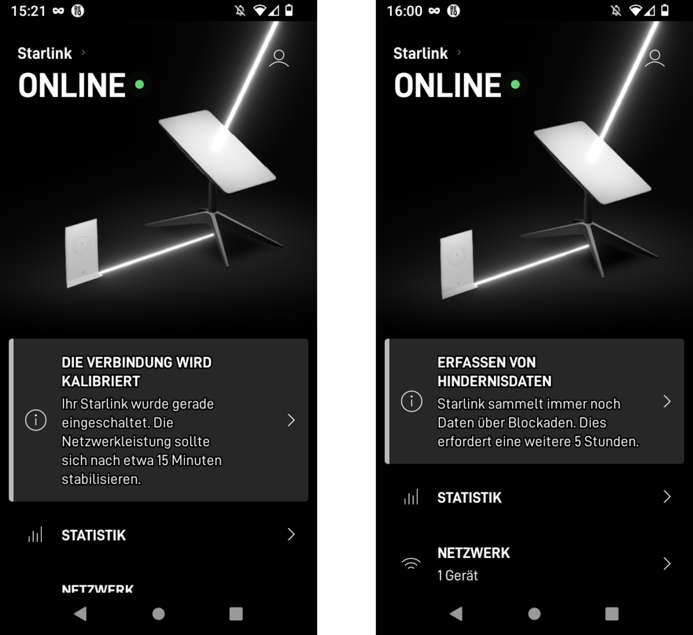 Nach der Installation benötigt Starlink 15 Minuten zur Stabilisierung des Signals. Und fünf Stunden, um allfällige Blockaden ausfindig zu machen.