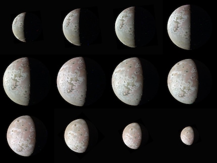 Zwölf Ansichten des Jupitermonds Io von der Raumsonde Juno.