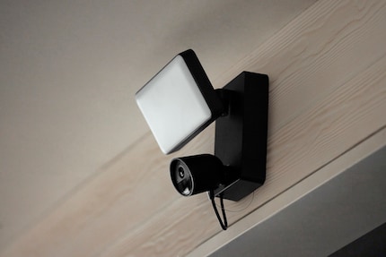 This security camera is directly combined with a floodlight.