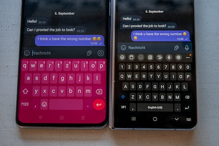 The Oppo Find X5 on the left offers a bigger keyboard than the Samsung Foldable on the right.