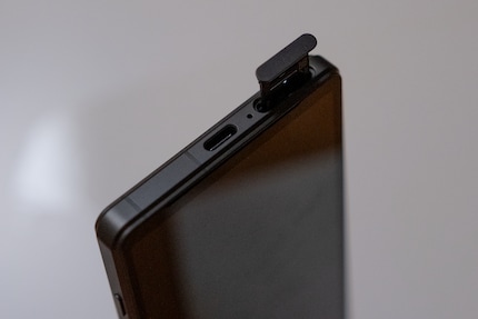 Like the brand's flagship, the Xperia 5 V has a SIM/microSD card slot that opens by hand.