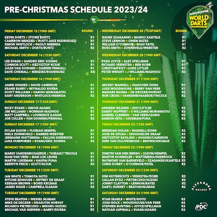 In this overview you can see when which player will be playing in the pre-Christmas period.