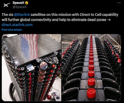 X post from Starlink on the launch of the first satellites for Direct to Cell.