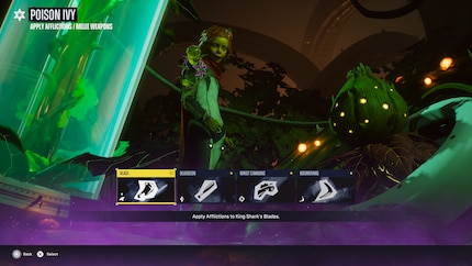 The reincarnated Poison Ivy gives my weapons elemental powers with the help of upgrades.