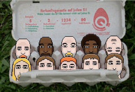 Dies war mein Vereinslogo (damals fand ich das lustig). Ich wohnte in der Nähe von Zürich-Eierbrecht und mein Club hiess FC Eierbrecht. Die Spieler hatten andere Gesichter als heute.