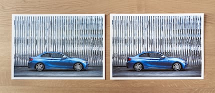 Motifs with reflective objects can’t fulfil all their potential on matt paper (left). Glossy paper (right) is more suitable and reproduces black better too.