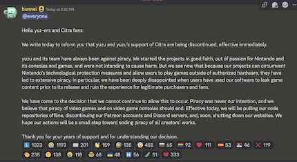 Statement von bunnei, einem leitenden Entwickler des Switch-Emulators.