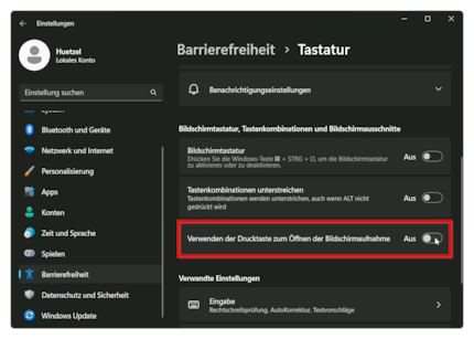 Diese Option ist unter Windows 11 standardmässig aktiv und verhindert, dass du die Drucktaste für ein alternatives Tool nutzen kannst.