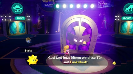 Wie aufregend: Mit den Funkelsternen lässt sich die grosse Türe öffnen, die nach den bestandenen Levels im Erdgeschoss erscheint.