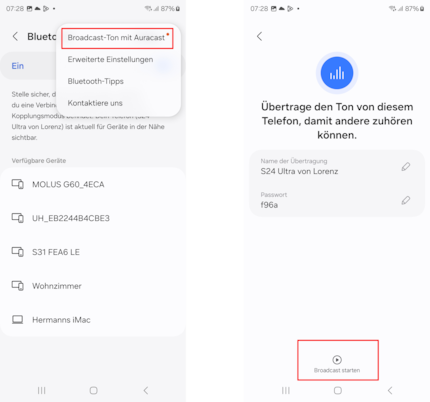 Samsung’s S24 already allows you to start your own Auracasts. Native support will be available from Android 15.
