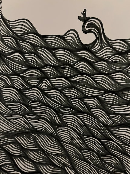 This pattern is described in the book as ribbon formation. Lined up, they form waves which I’ve placed a small ship on.