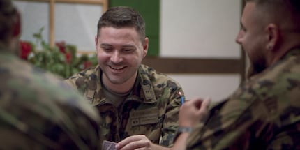 First lieutenant Andrija Stojković at the traditional Thursday jazz with the troops.