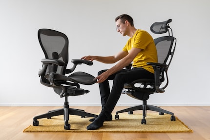 My back feels better after a day’s work on the Aeron (left).