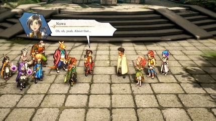 The three main protagonists: Nowa (in red), Seign (in blue) and Marisa (in green).