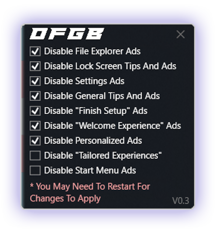 OFGB stands for Oh Frick Go Back and disables everything I’ve mentioned in this article so far in a single swipe.