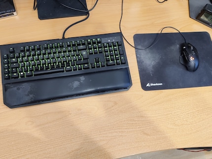 My mouse and keyboard add a bit of RGB lighting to my setup.