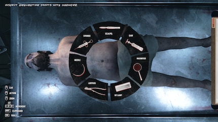 It still looks like a simulator here: tool selection for an autopsy.