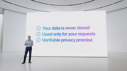 Apple promises never to store data from AI requests.