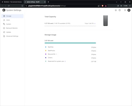 In den Systemeinstellungen wird dir gezeigt, wie viel Speicher frei ist. Total stehen 3,48 TB zur Verfügung.