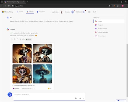 Mit dem Bing-Copilot kannst du nicht nur Schwätzchen halten – auf Wunsch generiert er auch Bilder.
