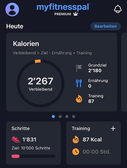 Die App Myfitnesspal dient mir als Unterstützung, um im Alltag die Übersicht über meinen Energiekonsum zu behalten.