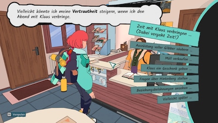 Obviously, it’s convenient that my characteristics improve with every activity. For instance, my familiarity increases after an evening with tourist guide Klaus.