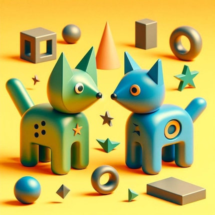 Dall-E can also create a green cat and a blue dog with any shape.