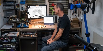 Daniel in his small workshop in Birmensdorf.