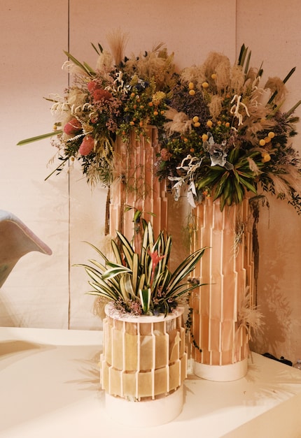 The flower pots are a combination of craftsmanship ...