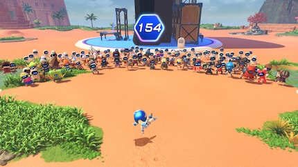 Die Absturzstelle füllt sich nach und nach. Mit den Bots kann ich interagieren und bekomme süsse Animationen zu sehen, die an die jeweiligen Originalspiele angelehnt sind.