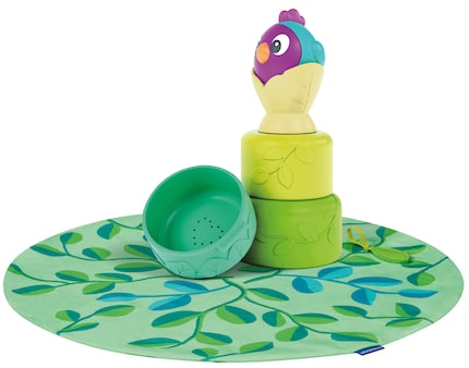The stacking tower is designed to encourage your baby to hear and feel, for example.