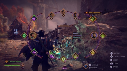 I can pause the game and select attacks from myself or my companions.